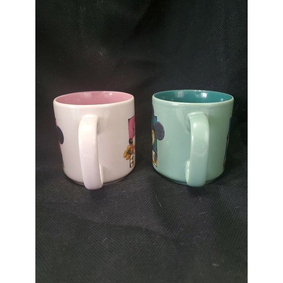 Disney Lot of 2 Mickey and Minnie Mouse Coffee Cups vintage pink green Thailand - Picture 4 of 12